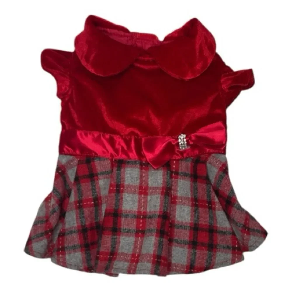 Dog Red Plaid Dress with Bow.